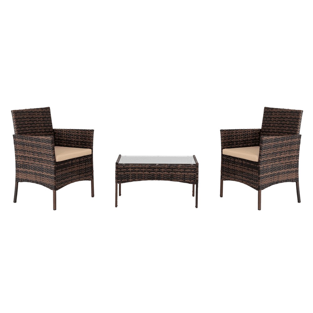 image-2pcs Arm Chairs 1pc Love Seat & Tempered Glass Coffee Table Rattan Sofa Set Brown Gradient