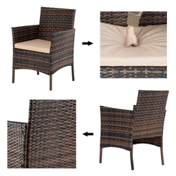 image-2pcs Arm Chairs 1pc Love Seat & Tempered Glass Coffee Table Rattan Sofa Set Brown Gradient