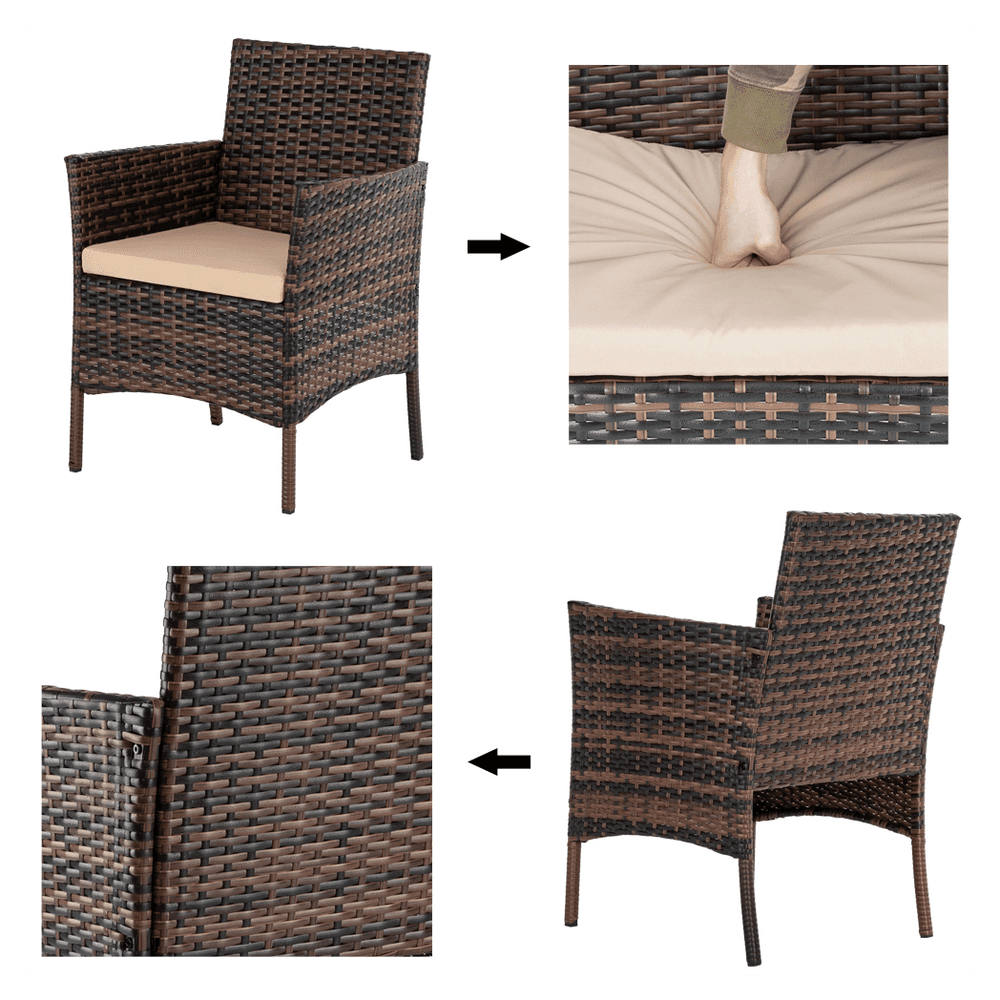 image-2pcs Arm Chairs 1pc Love Seat & Tempered Glass Coffee Table Rattan Sofa Set Brown Gradient