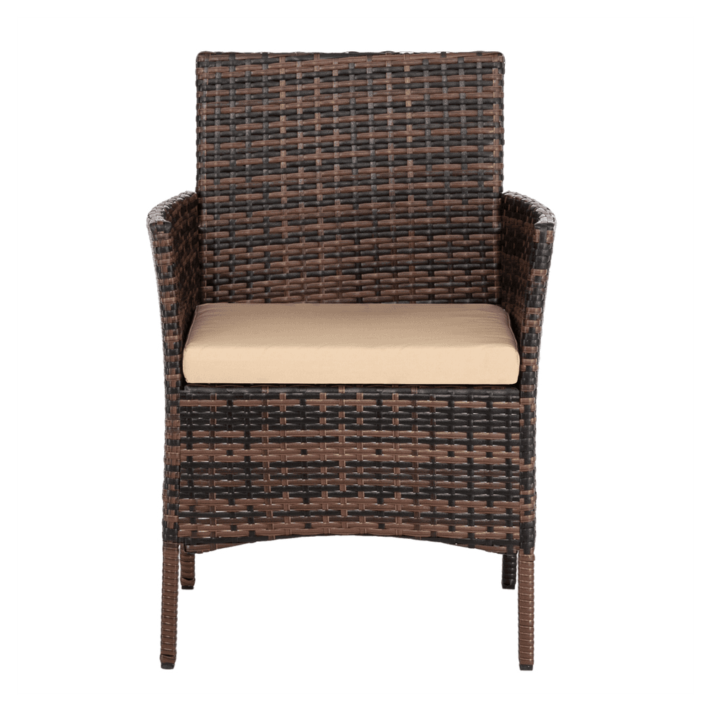 image-2pcs Arm Chairs 1pc Love Seat & Tempered Glass Coffee Table Rattan Sofa Set Brown Gradient