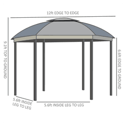 image-144x144 Inch Round Outdoor Gazebo, Patio Dome Gazebo Canopy Shelter with Double Roof, Netting Sidewalls and Curtains, Zippered Doors Grey AS