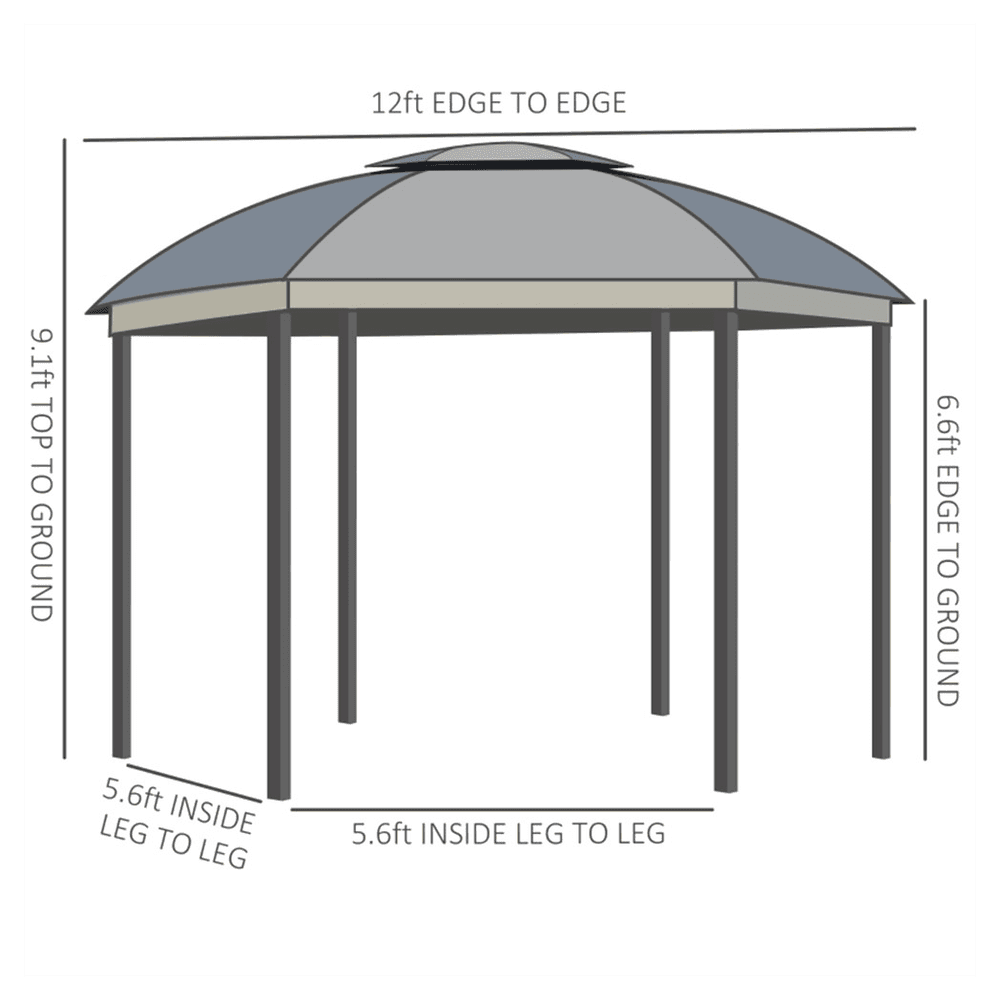 image-144x144 Inch Round Outdoor Gazebo, Patio Dome Gazebo Canopy Shelter with Double Roof, Netting Sidewalls and Curtains, Zippered Doors Grey AS
