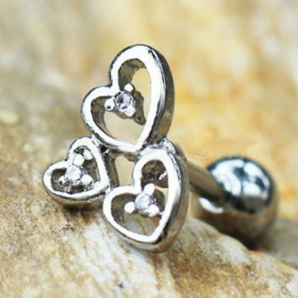 image-316L Stainless Steel Triple Lovely Heart Cartilage Earring