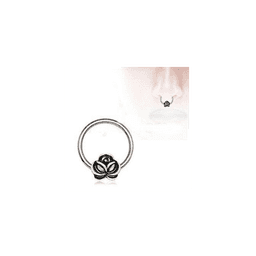 image-316L Stainless Steel Captive Bead Ring with Antique Gold Plated Flower