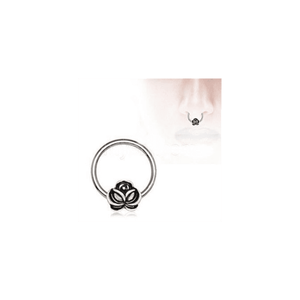 image-316L Stainless Steel Captive Bead Ring with Antique Gold Plated Flower