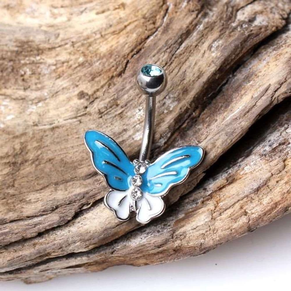 image-316L Stainless Steel Aqua Butterfly Navel Ring