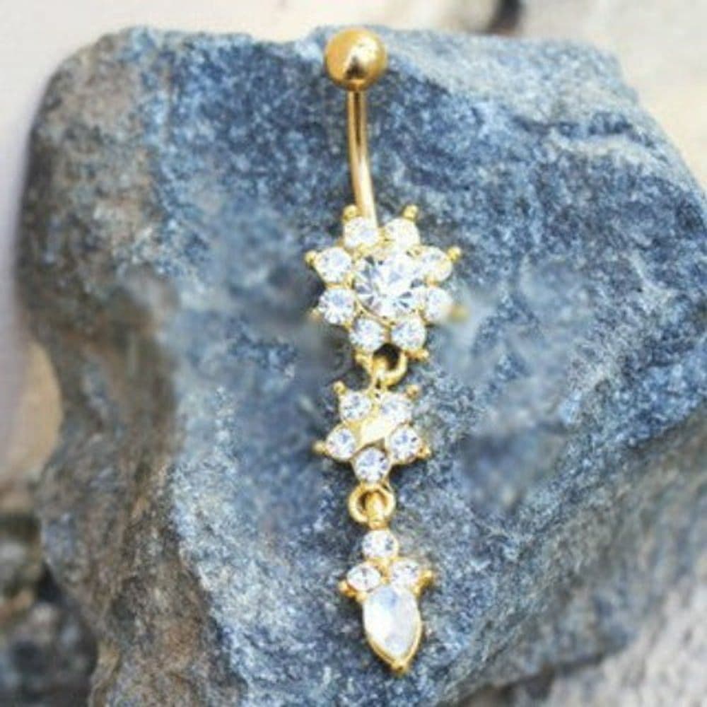 image-Gold Cascading Flower Navel Ring