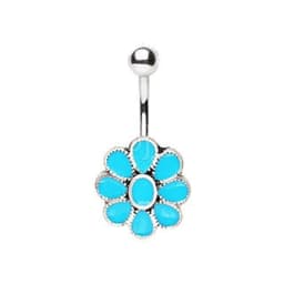 image-316L Stainless Steel Teal Blue Flower Navel Ring