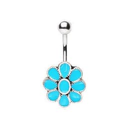 image-316L Stainless Steel Teal Blue Flower Navel Ring