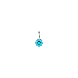 image-316L Stainless Steel Teal Blue Flower Navel Ring