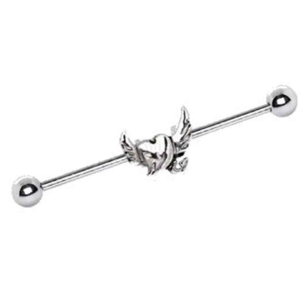 image-316L Stainless Steel Winged Devil's Heart Industrial Barbell