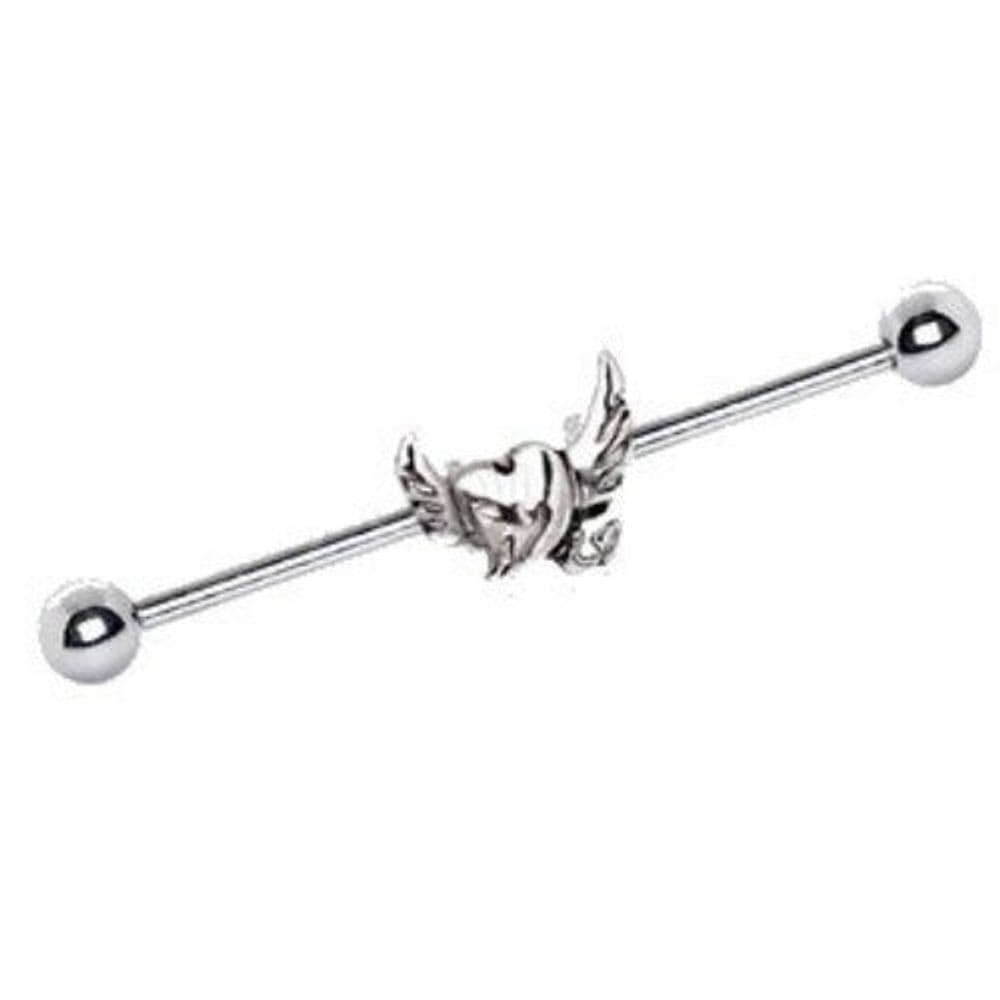 image-316L Stainless Steel Winged Devil's Heart Industrial Barbell