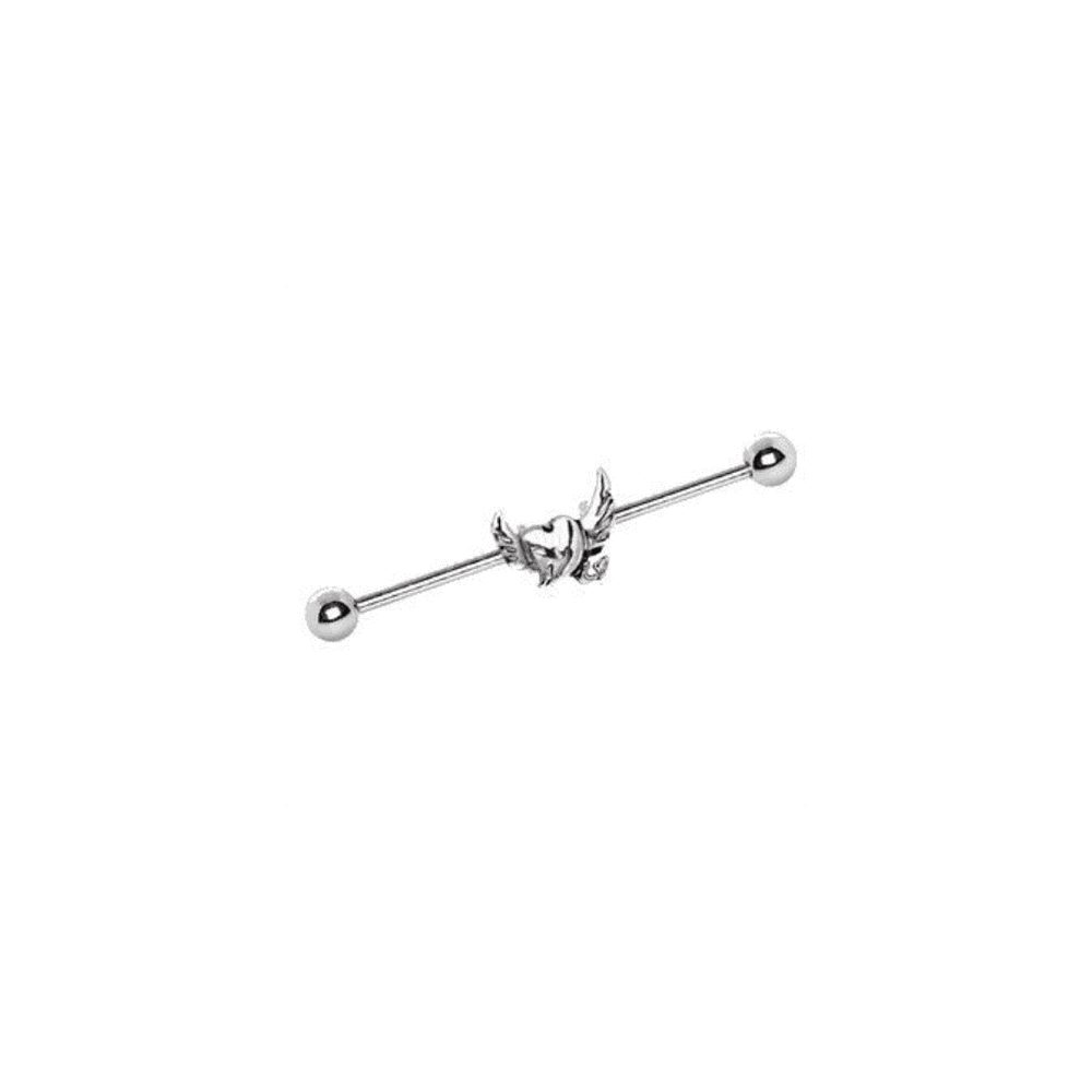image-316L Stainless Steel Winged Devil's Heart Industrial Barbell