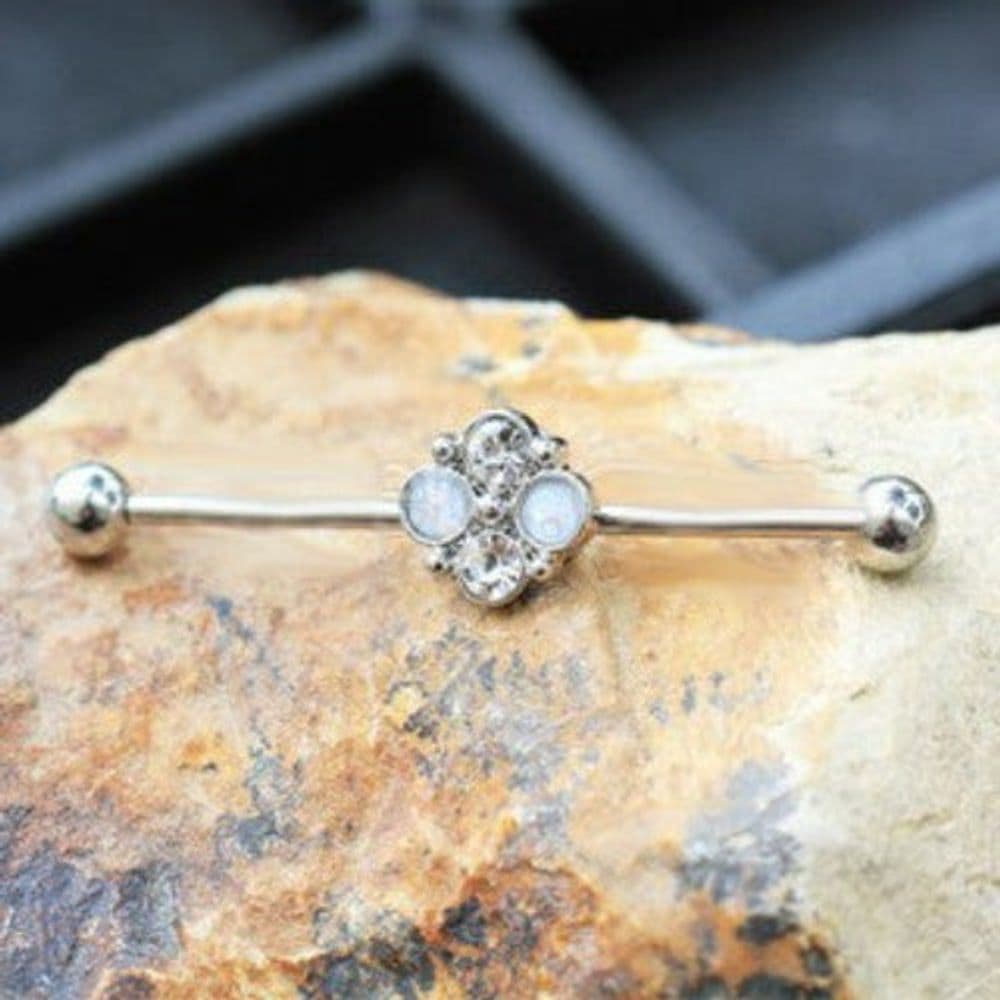 image-316L Stainless Steel Jeweled Flower Industrial Barbell