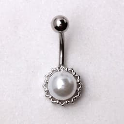 image-316L Stainless Steel White Faux Pearl Navel Ring
