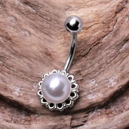 image-316L Stainless Steel White Faux Pearl Navel Ring