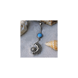 image-316L Elegant Sun and Moon Navel Ring with Turquoise