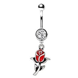 image-316L Stainless Steel Red Rose Dangle Navel Ring
