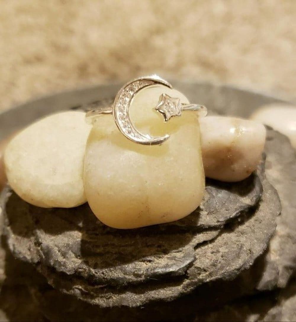 image-Moon & Star Adjustable Sterling Silver Ring