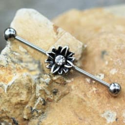 image-316L Stainless Steel Black Flower Industrial Barbell