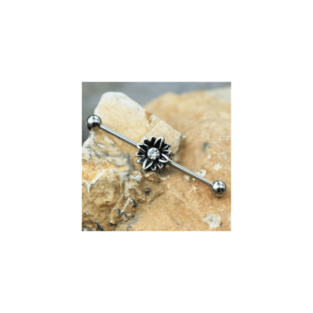 image-316L Stainless Steel Black Flower Industrial Barbell