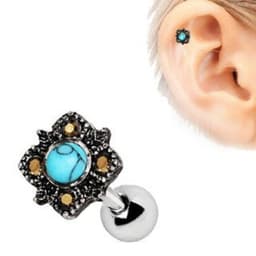 image-316L Stainless Steel Square Filigree Cartilage Earring with Turquoise