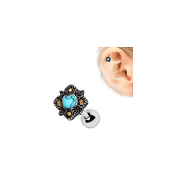 image-316L Stainless Steel Square Filigree Cartilage Earring with Turquoise