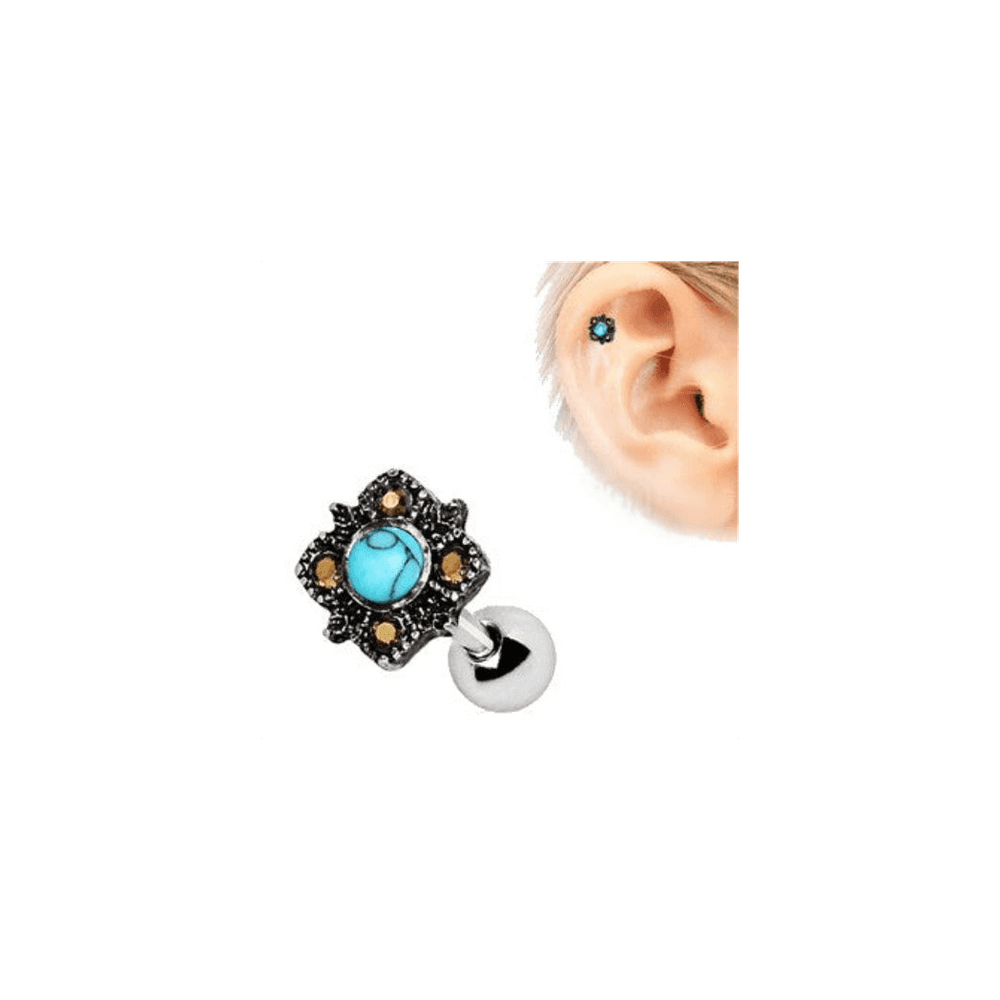 image-316L Stainless Steel Square Filigree Cartilage Earring with Turquoise