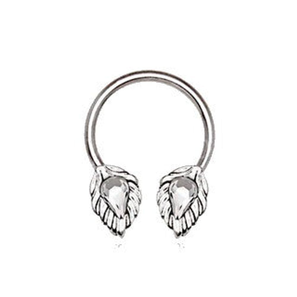image-316L Stainless Steel Silver Plated Jeweled Leaf Horseshoe