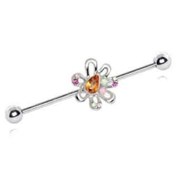 image-316L Stainless Steel Multihued Flower Industrial Barbell
