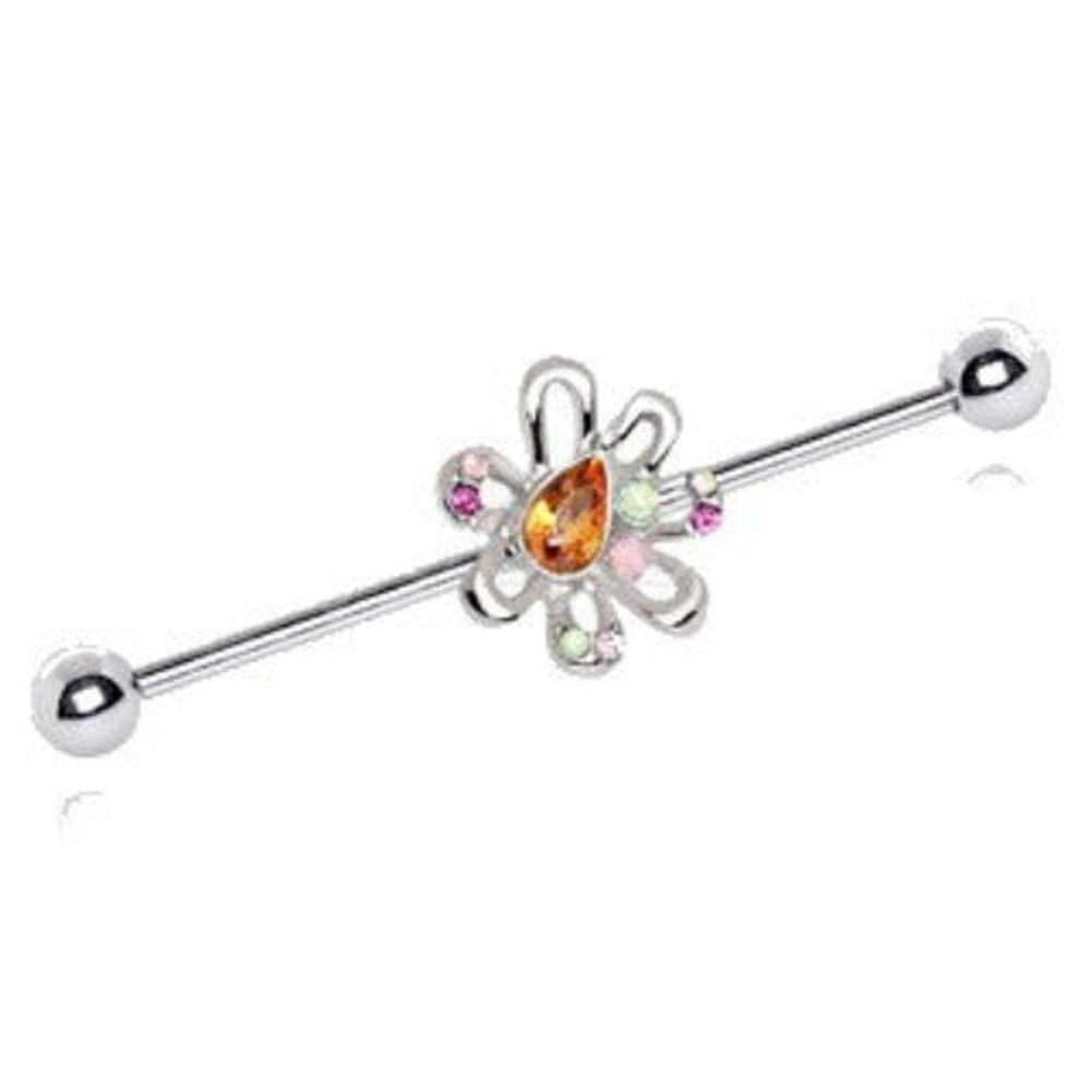 image-316L Stainless Steel Multihued Flower Industrial Barbell