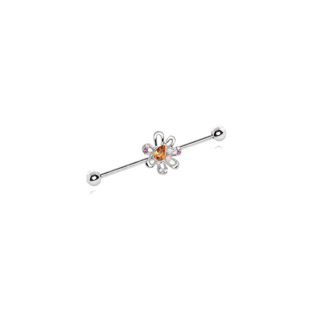 image-316L Stainless Steel Multihued Flower Industrial Barbell