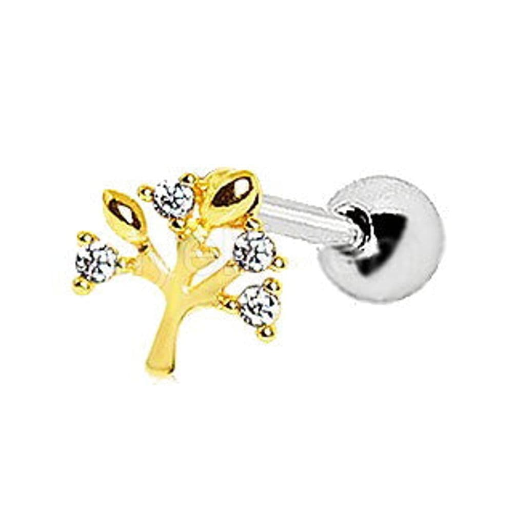 image-Yellow Gold Sparkling Tree of Life Cartilage Earring