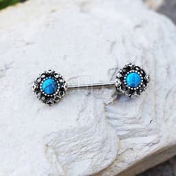 image-316L Stainless Steel Vintage Charm Nipple Bar with Turquoise Stone