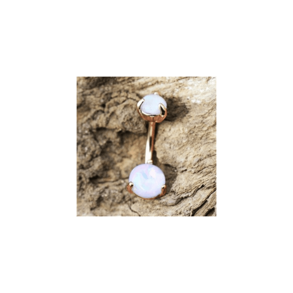 image-Rose Gold Navel Ring with Prong Set White Synthetic Opal
