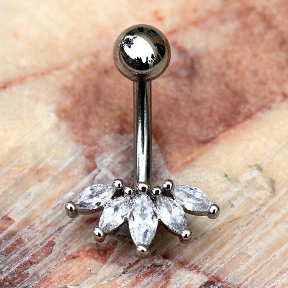 image-316L Stainless Steel Marquise Cut CZ Navel Ring Belly Button Ring