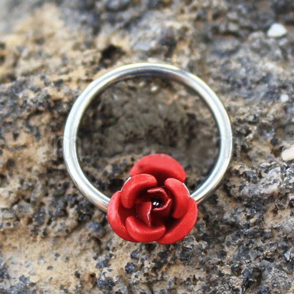 image-316L Stainless Steel Red Rose Snap-in Captive Bead Ring / Septum Ring