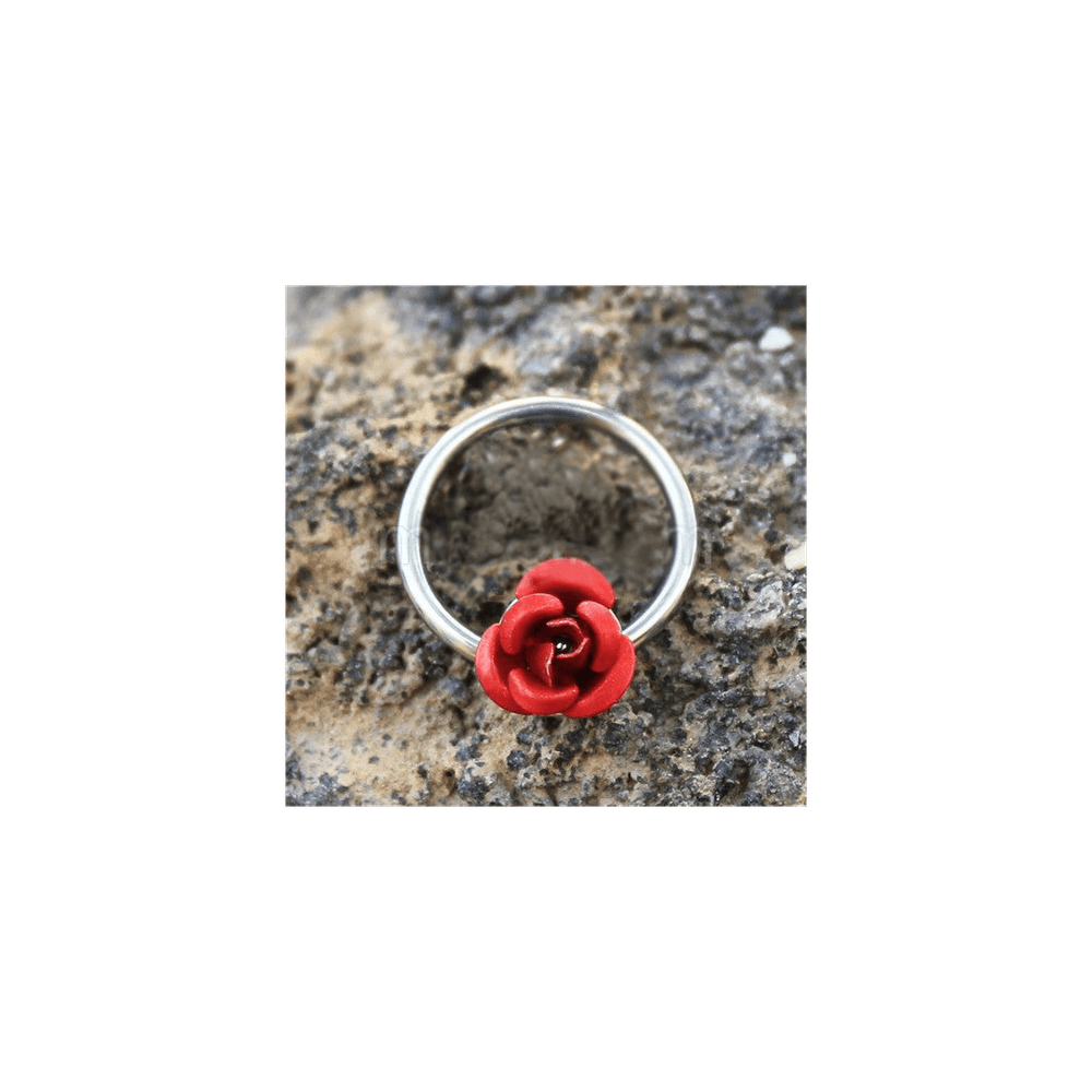 image-316L Stainless Steel Red Rose Snap-in Captive Bead Ring / Septum Ring
