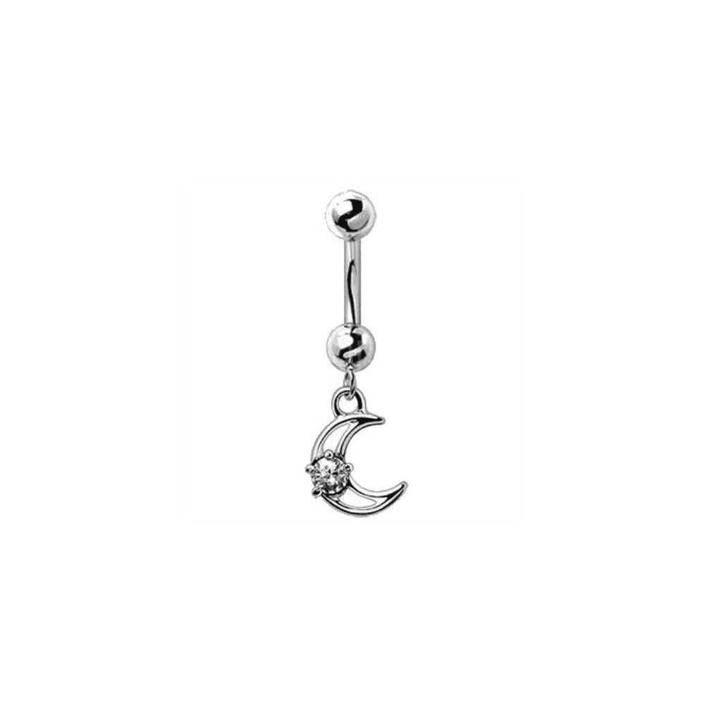 image-316L Stainless Steel Moon and Star Dangle Navel Ring