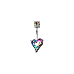 image-316L Stainless Steel Rainbow Hollow Heart CZ Navel Ring