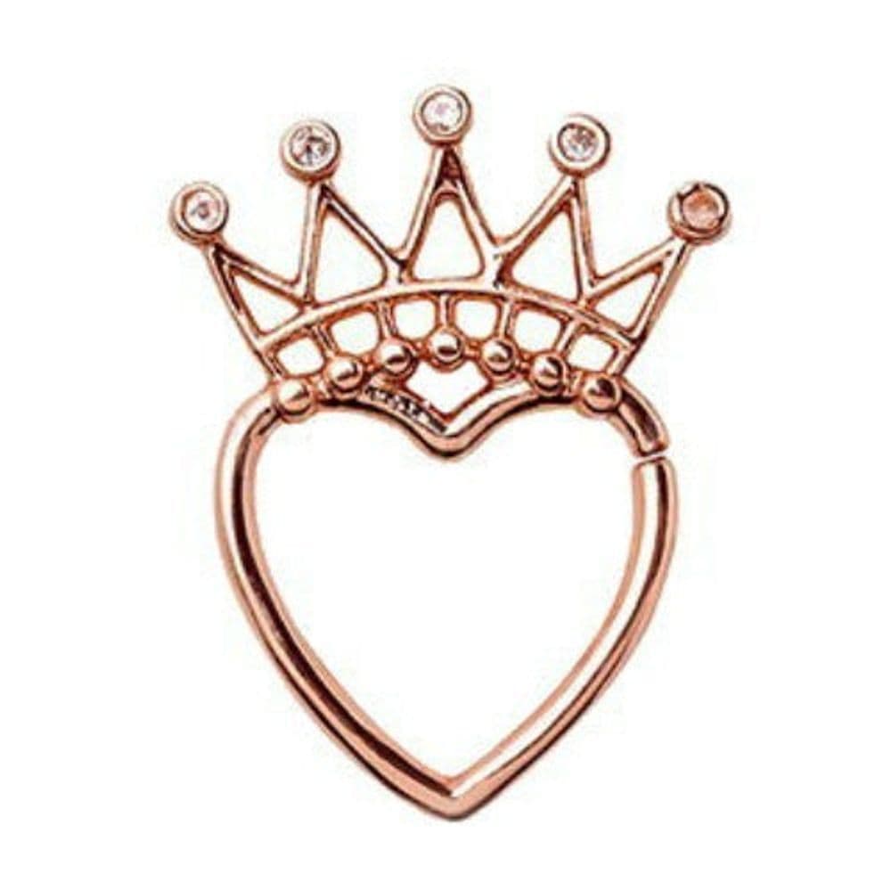 image-Rose Gold Jeweled Crown Heart Seamless Ring