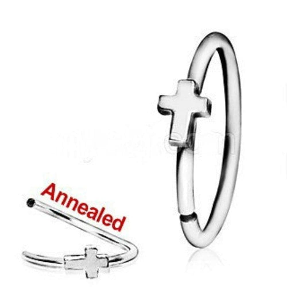 image-316L Surgical Steel Annealed Cross Nose Hoop