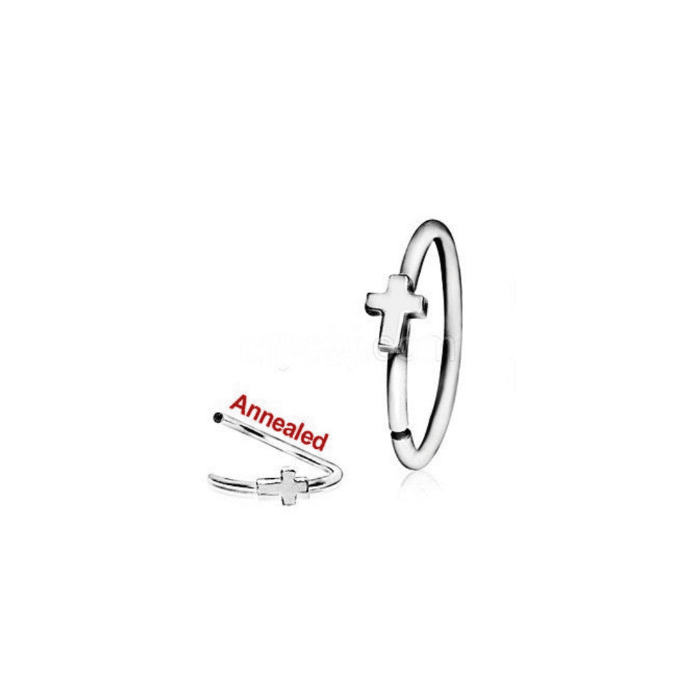 image-316L Surgical Steel Annealed Cross Nose Hoop