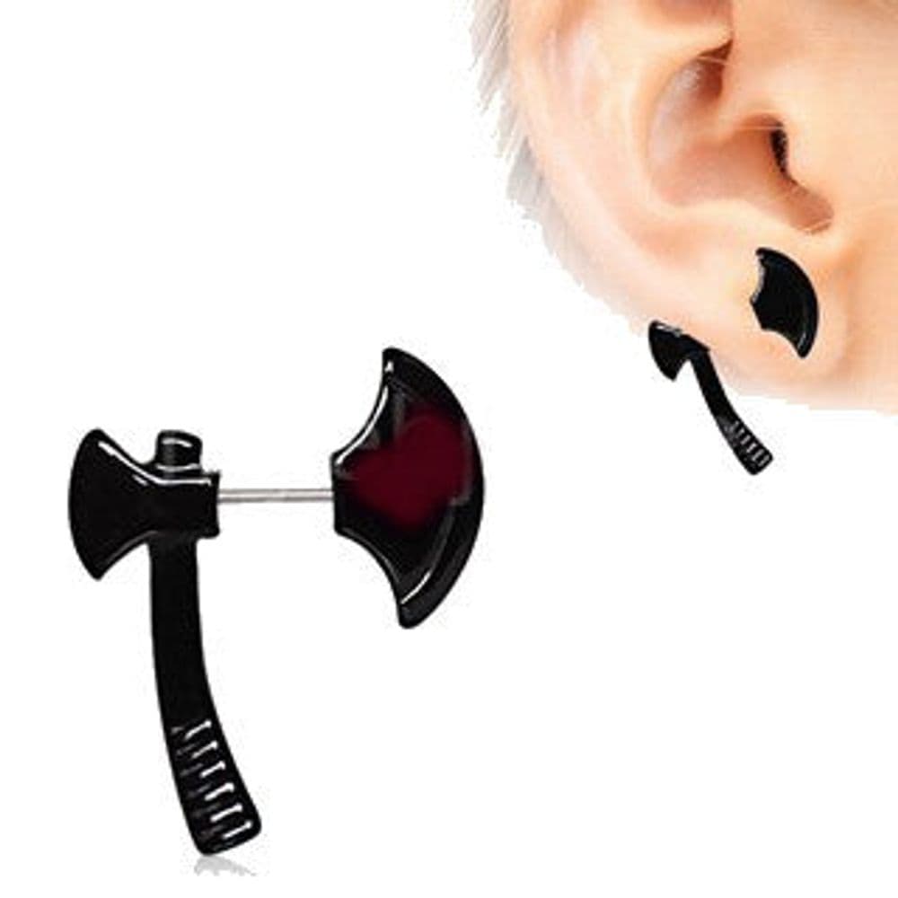 image-Black PVD Plated Axe Fake Taper / Cartilage Earring