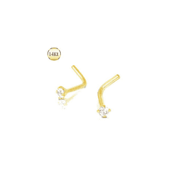 image-14Kt Yellow Gold Prong Set Clear CZ L Bend Nose Ring