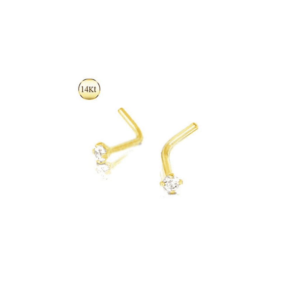 image-14Kt Yellow Gold Prong Set Clear CZ L Bend Nose Ring