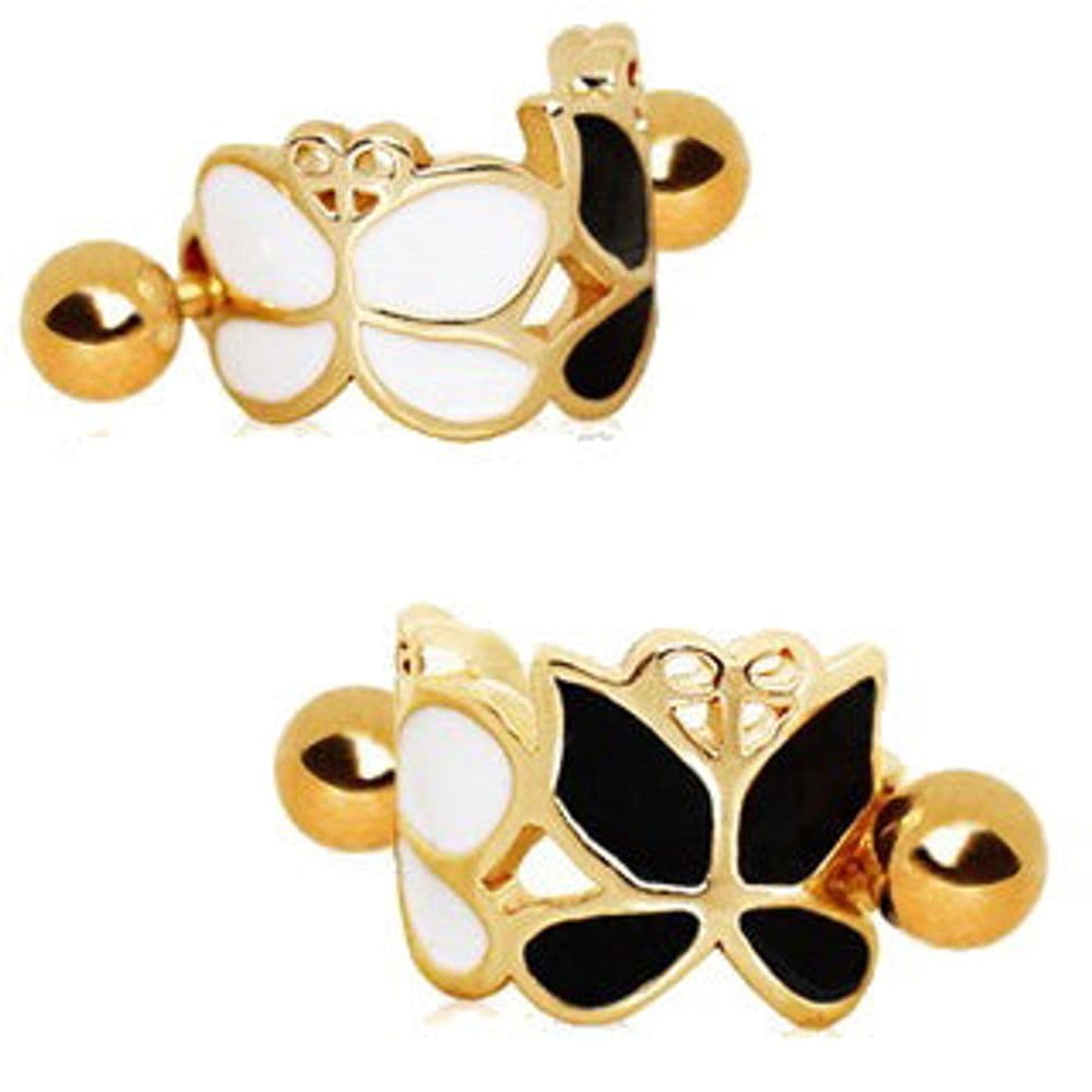 image-Gold Plated Black and White Butterfly Cartilage Ear Cuff
