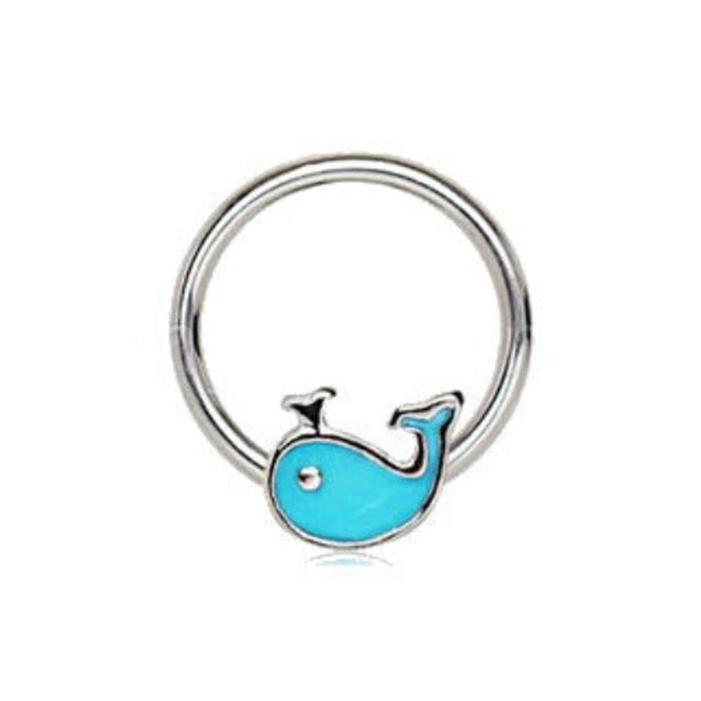 image-316L Stainless Blue Whale Snap-in Captive Bead Ring / Septum Ring