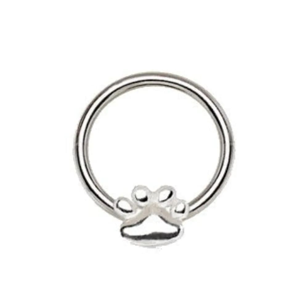 image-316L Stainless Steel Dog Puppy Paw Snap-in Captive Bead Ring / Septum Ring