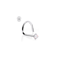 image-14Kt White Gold Nose Screw with Prong Set Opalite